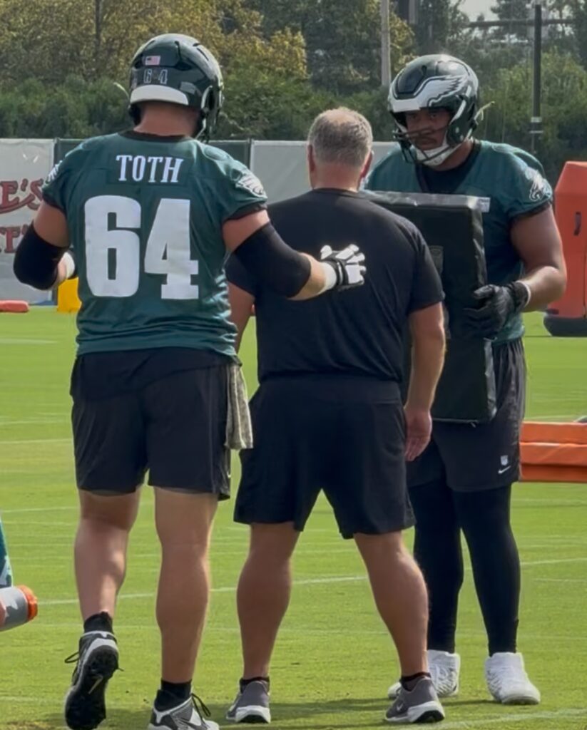 Brett Toth Eagles OL Jeff Stoutland training camp 2025 dicecco